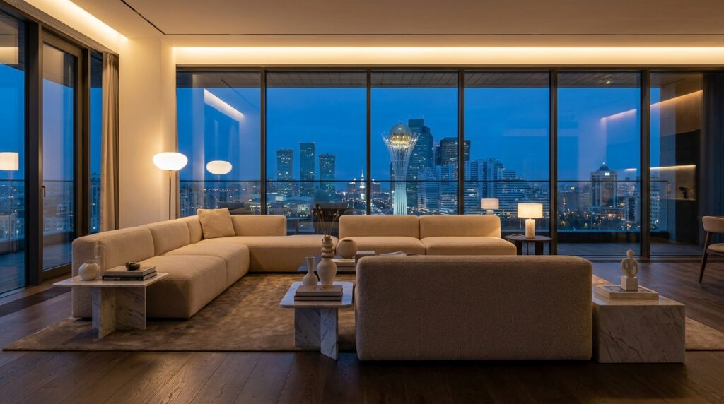 Премиальная модульная мягкая мебель в современном интерьере гостиной