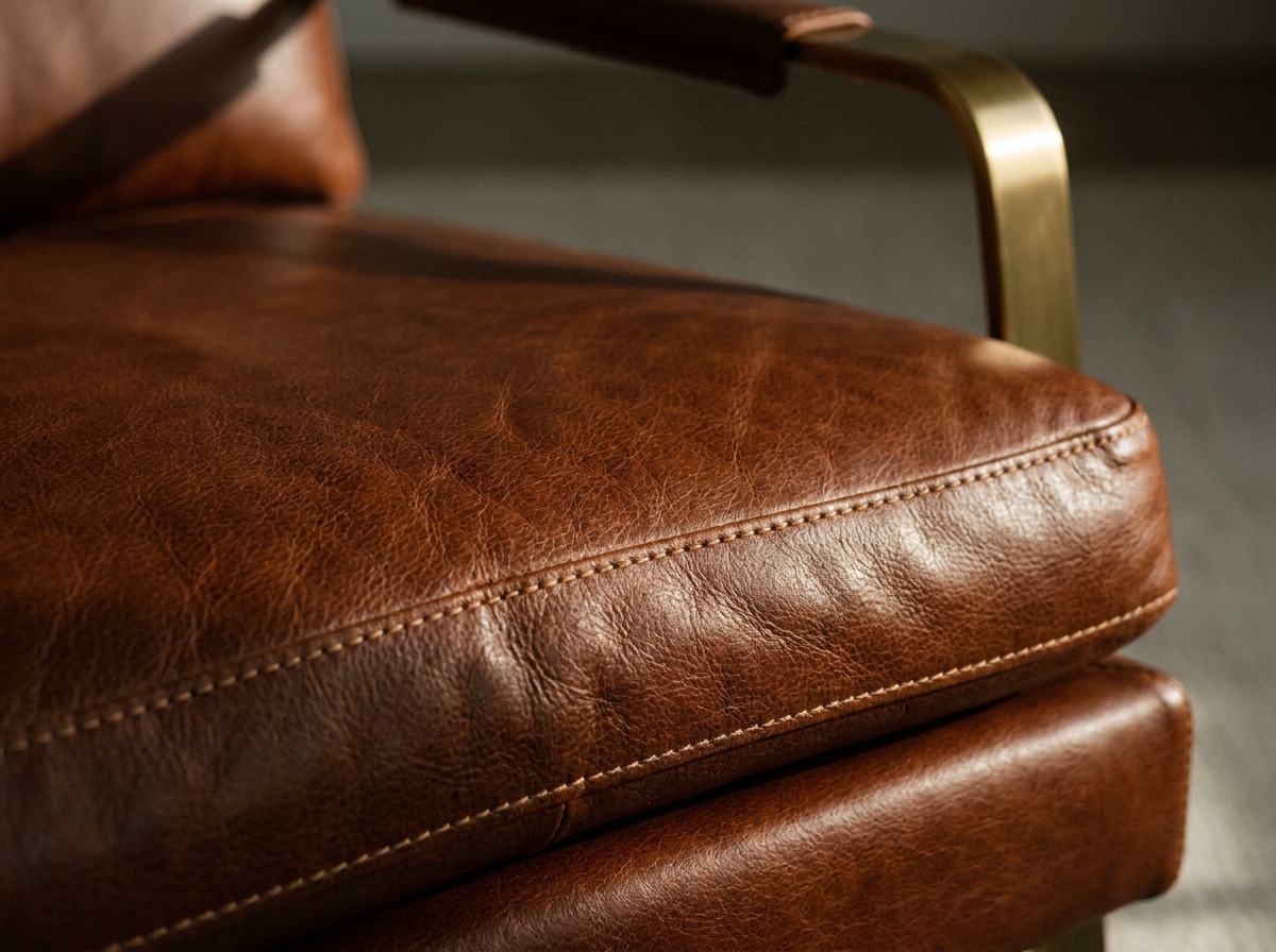 Детальный снимок натуральной кожи на премиальном кресле